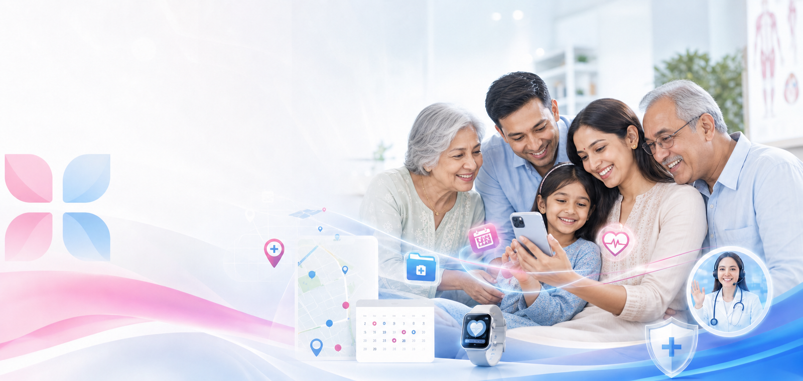 Indian family using MyHealthHub Space app